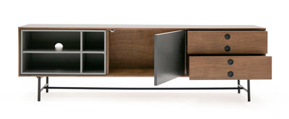Modrest Bronson Mid-Century Modern Walnut and Grey TV Stand