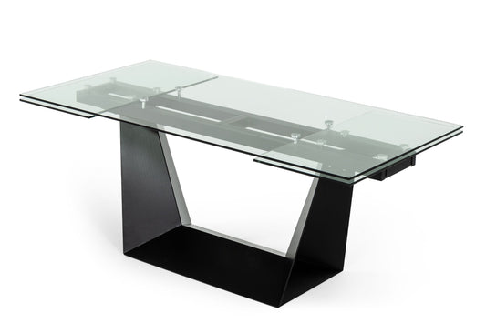 Modrest Bronwin Modern Black Glass Extendable Dining Table