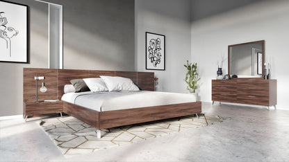 Nova Domus Brooklyn Italian Modern Walnut Bed Nightstands Set