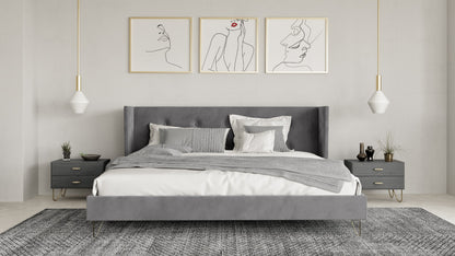 Nova Domus Bryan Modern Grey Velvet and Gold Bed