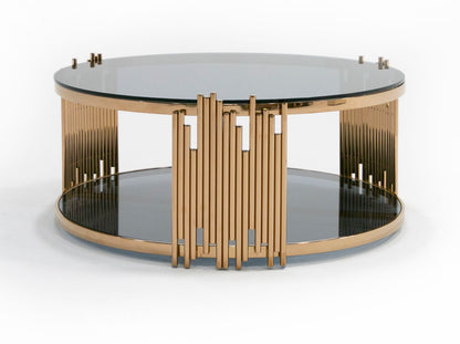 Modrest Bryce Modern Smoked Glass and Rosegold Round Coffee Table