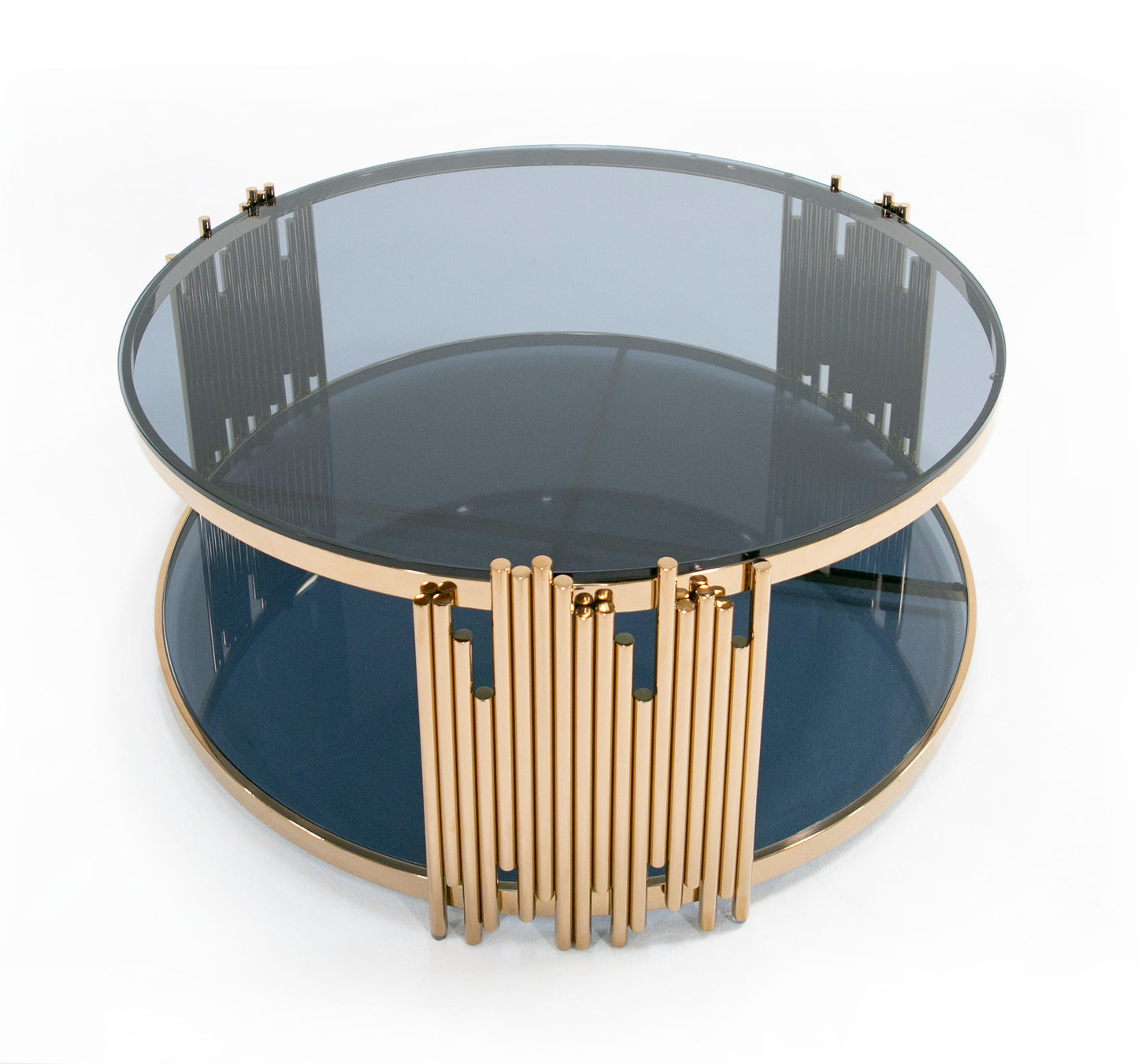 Modrest Bryce Modern Smoked Glass and Rosegold Round Coffee Table