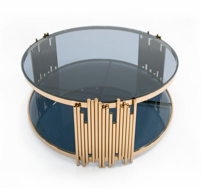 Modrest Bryce Modern Smoked Glass and Rosegold Round Coffee Table