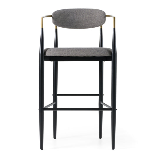 Modrest Buchtel Mid-Century Modern Medium Grey Gold Arm Black Bar Chair