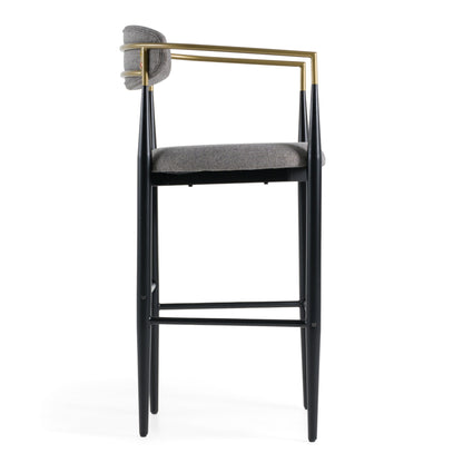 Modrest Buchtel Mid-Century Modern Medium Grey Gold Arm Black Bar Chair