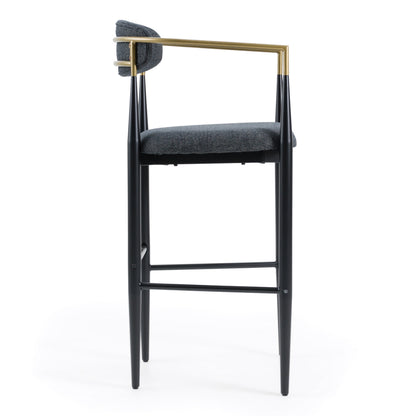 Modrest Buchtel Mid-Century Modern Dark Grey Gold Arm Black Bar Chair