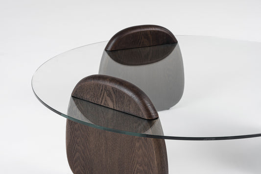 Modrest Buxton Mid-Century Modern Glass Dark Walnut Coffee Table