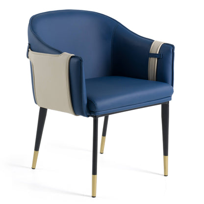 Modrest Calderon Blue and Beige Vegan Leather Dining Chair