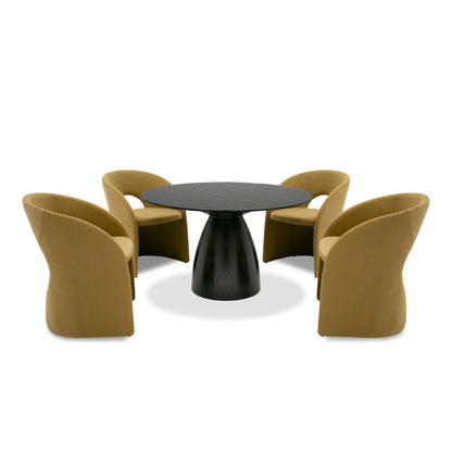 Modrest Calexico Contemporary Black Wave Glass Round Dining Table