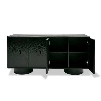 Modrest Calexico Contemporary Black Wave Glass Black Buffet