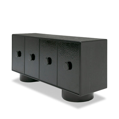 Modrest Calexico Contemporary Black Wave Glass Black Buffet
