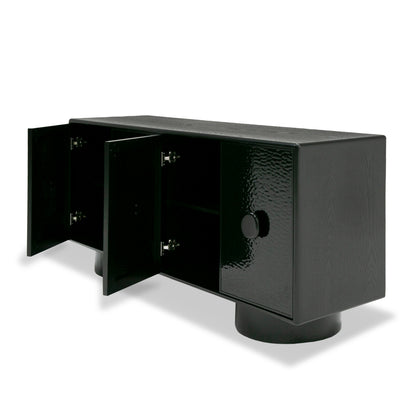 Modrest Calexico Contemporary Black Wave Glass Black Buffet
