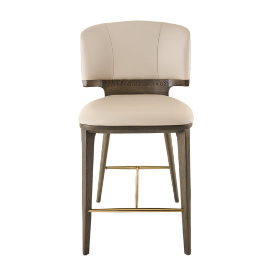 Modrest Calvary Mid-Century Modern Beige Vegan Leather Grey Ash Counter Chair
