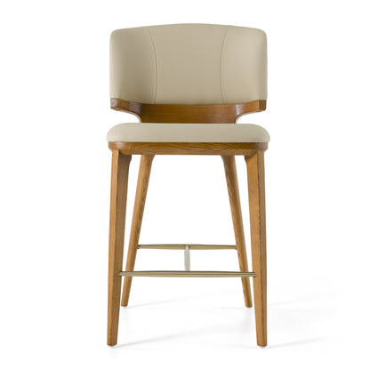 Modrest Calvary Mid-Century Modern Beige Vegan Leather Walnut Counter Chair