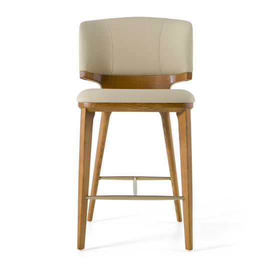 Modrest Calvary Mid-Century Modern Beige Vegan Leather Walnut Counter Chair