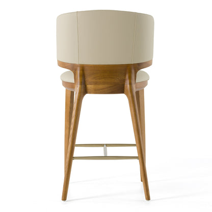 Modrest Calvary Mid-Century Modern Beige Vegan Leather Walnut Counter Chair
