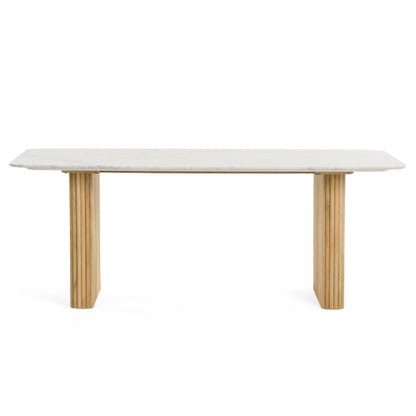 Modrest Cambridge White Marble and Mango Rectangular Dining Table