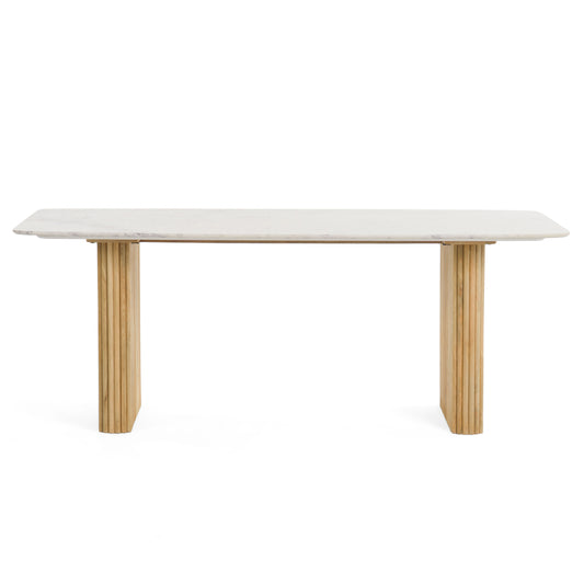 Modrest Cambridge White Marble and Mango Rectangular Dining Table