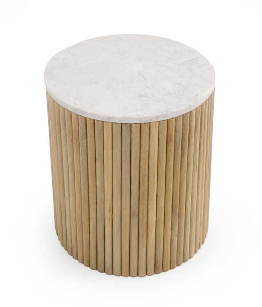 Modrest Cambridge White Marble and Mango Round End Table