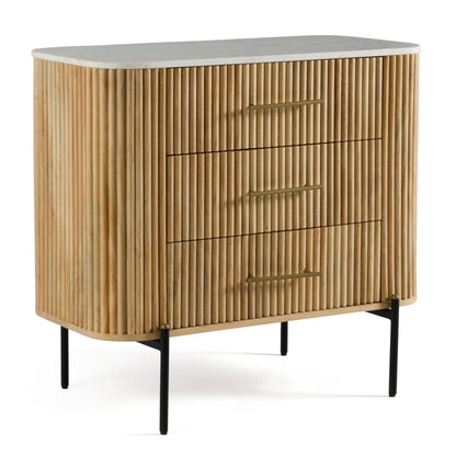 Modrest Cambridge White Marble and Mango 3 Drawer Dresser