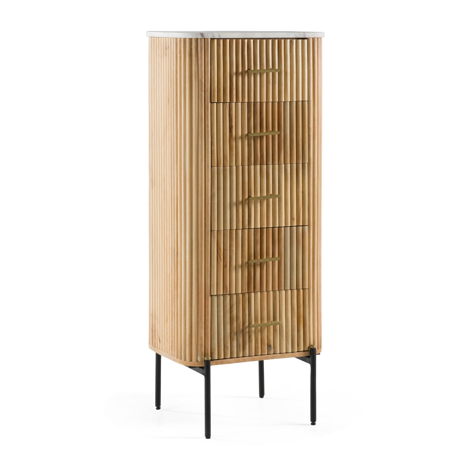 Modrest Cambridge White Marble and Mango 5 Drawer Chest