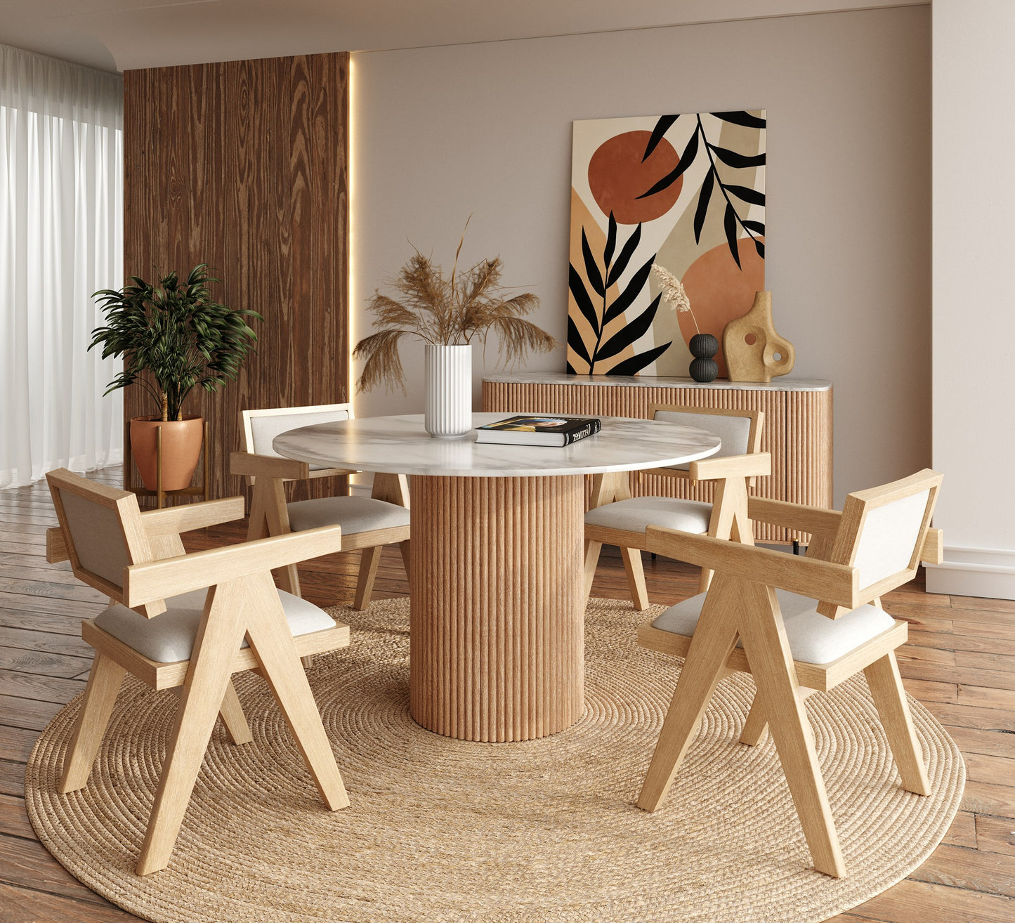 Modrest Cambridge White Marble and Mango Round Dining Table