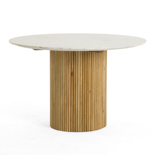 Modrest Cambridge White Marble and Mango Round Dining Table
