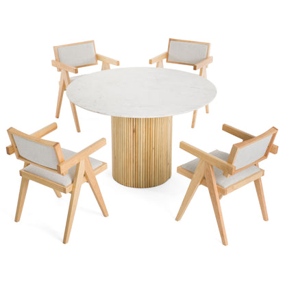 Modrest Cambridge White Marble and Mango Round Dining Table
