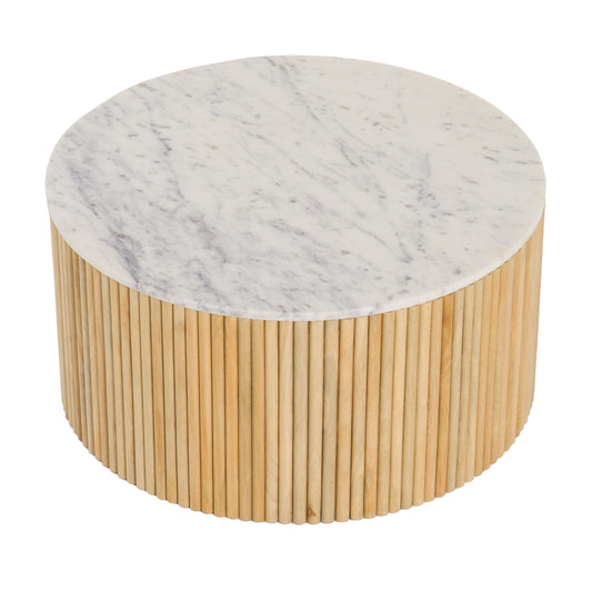Modrest Cambridge White Marble and Mango Round Coffee Table