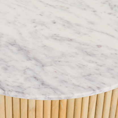 Modrest Cambridge White Marble and Mango Round Coffee Table