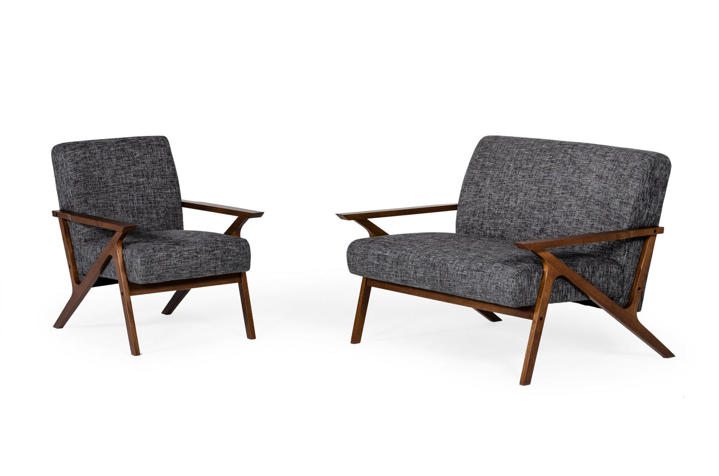 Modrest Candea Mid-Century Walnut and Grey Accent Chair