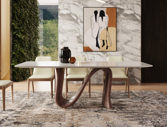 Modrest Carrizo Contemporary Walnut Marble Dining Table
