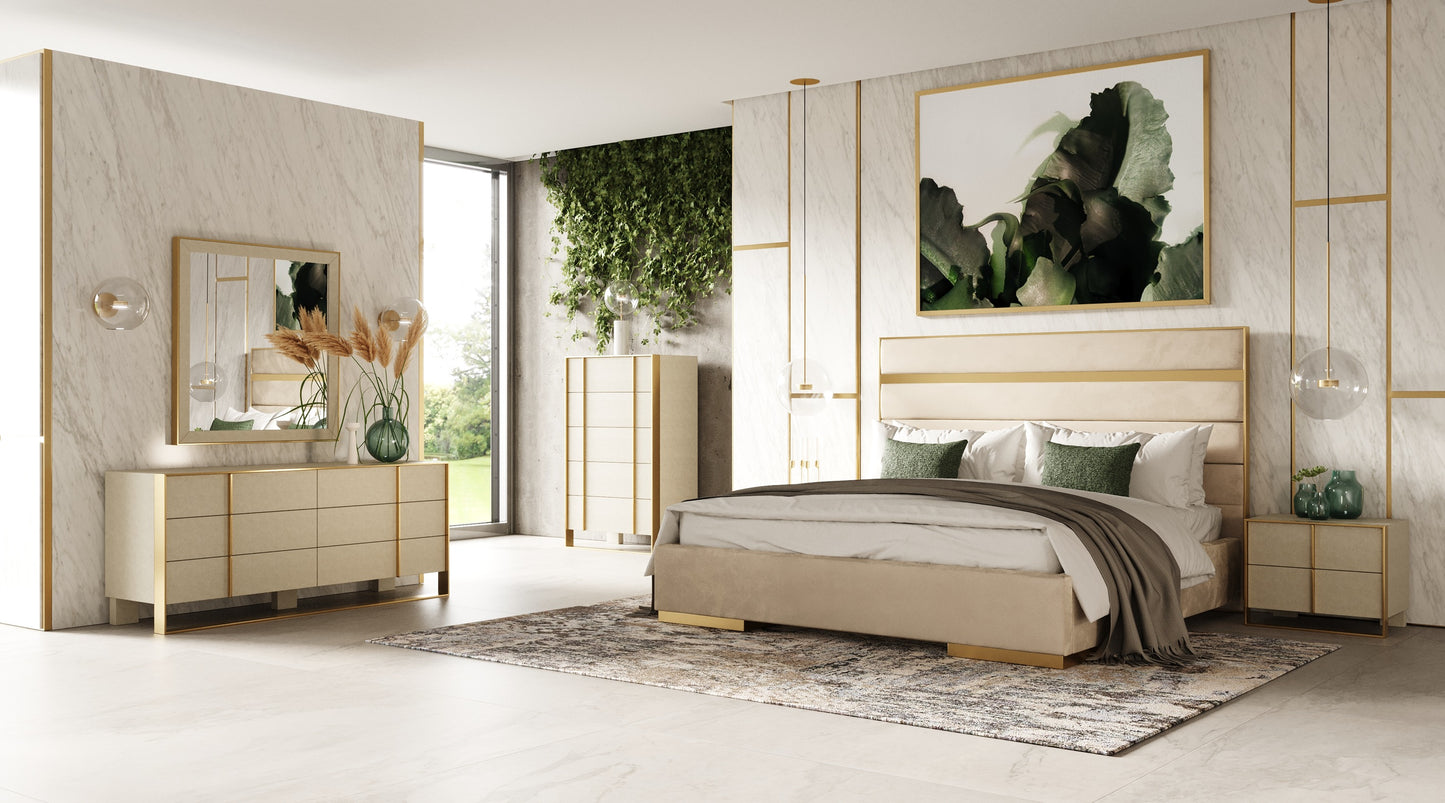 Modrest Cartier Modern Beige Velvet and Brushed Brass Bed