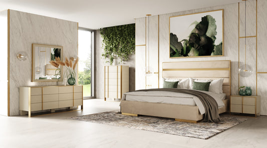 Modrest Cartier Modern Beige Velvet and Brushed Brass Bed
