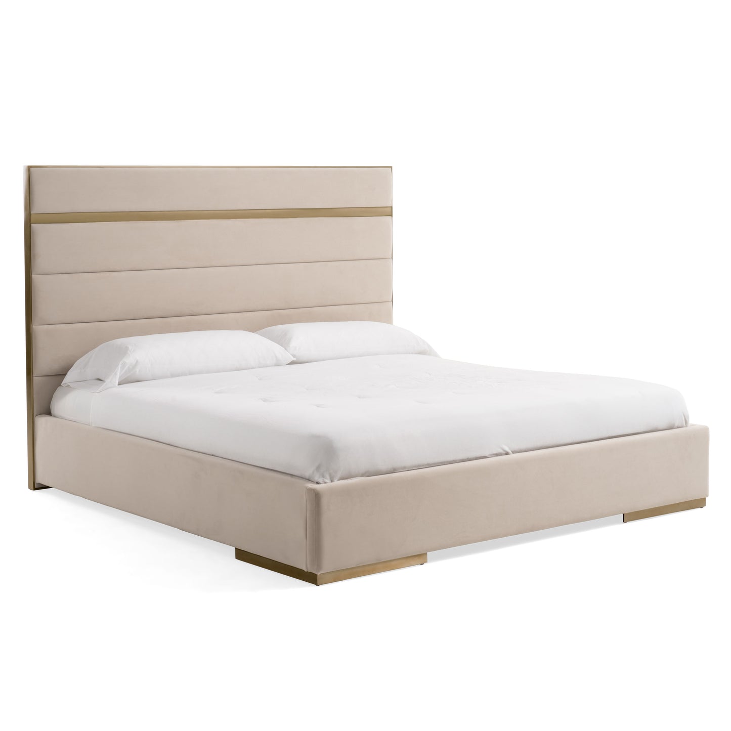 Modrest Cartier Modern Beige Velvet and Brushed Brass Bed