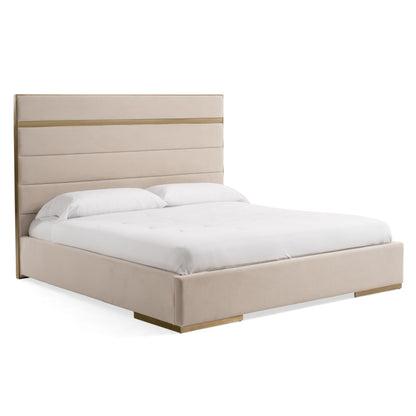 Modrest Cartier Modern Beige Velvet and Brushed Brass Bed