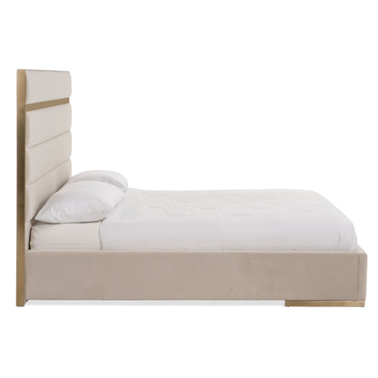 Modrest Cartier Modern Beige Velvet and Brushed Brass Bed