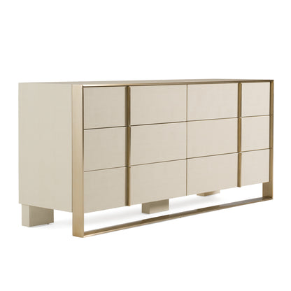 Nova Domus Cartier Modern Beige Shagreen and Brushed Brass Dresser
