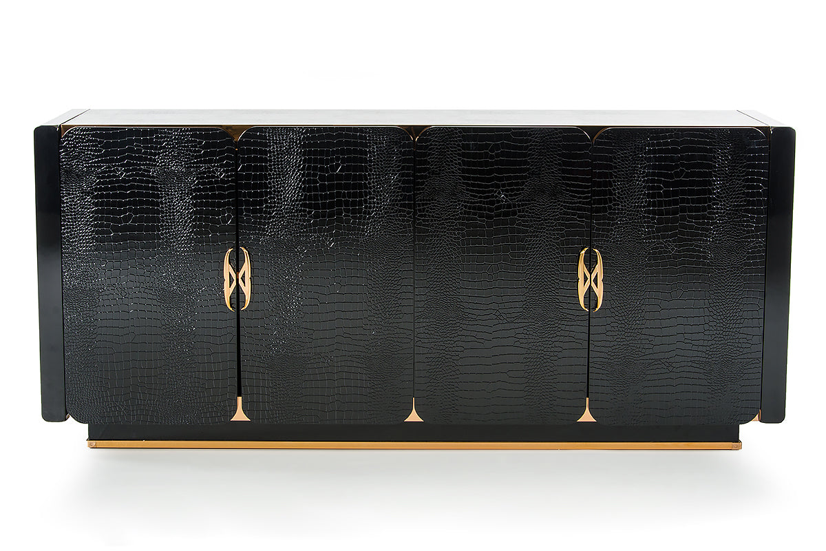 Talin Modern Black Crocodile and Rosegold Buffet