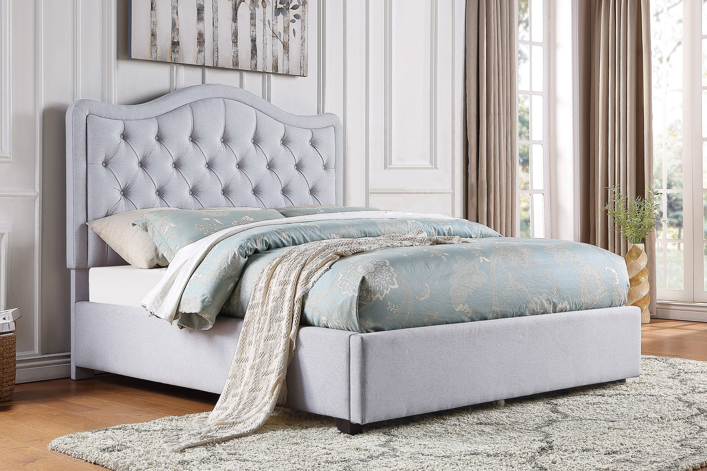 Homelegance Queen Bed Toddrick Gray Linen-Like Fabric with Storage 1642-1DW