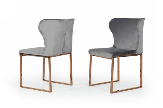 Modrest Chadwick Modern Grey Velvet and Rosegold Dining Chair