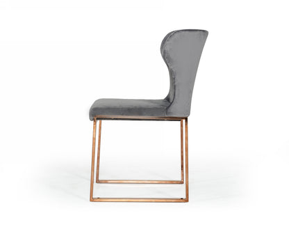 Modrest Chadwick Modern Grey Velvet and Rosegold Dining Chair