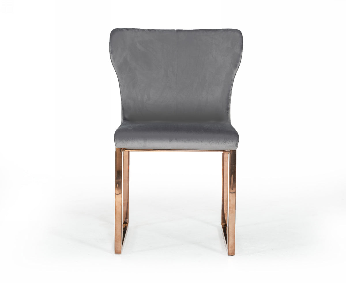 Modrest Chadwick Modern Grey Velvet and Rosegold Dining Chair