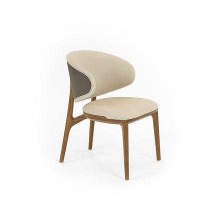 Modrest Chance Contemporary Cream and Brown Leatherette Walnut Dining Chair