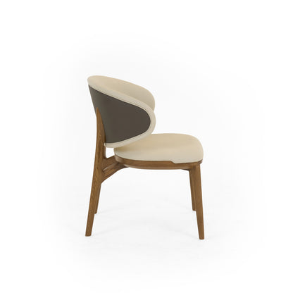 Modrest Chance Contemporary Cream and Brown Leatherette Walnut Dining Chair