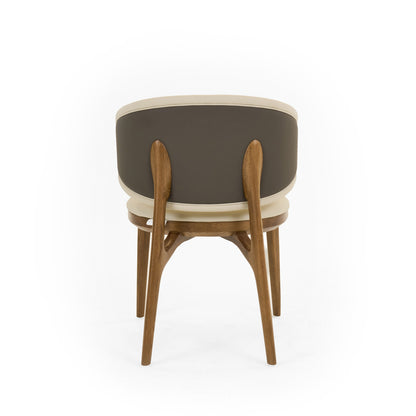 Modrest Chance Contemporary Cream and Brown Leatherette Walnut Dining Chair