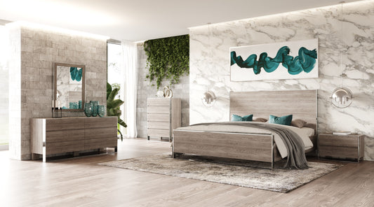 Modrest Charlene Modern Grey Elm and Stainless Steel Queen Bedroom Set