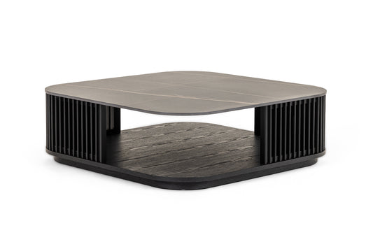 Modrest Chip Modern Black Ceramic Black Ash Square Coffee Table
