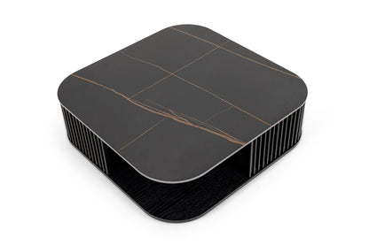 Modrest Chip Modern Black Ceramic Black Ash Square Coffee Table
