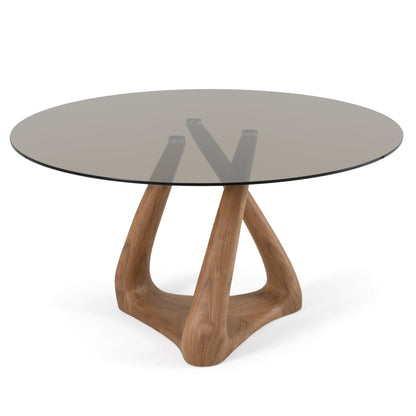 Modrest Christy Mid-Century Modern Grey Glass Walnut Round Dining Table